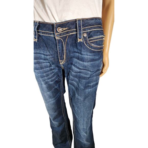 Rock Revival Jamie Bootcut Jeans Distress Size 32x36 EUC - Picture 4 of 10